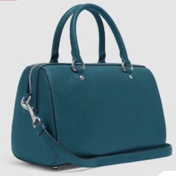 Coach: Rowan Satchel Signature Handbag Teal Viridian leather crossbody like new - Picture 12 of 12